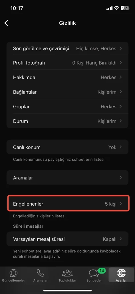 WhatsApp Engellenenler Listesi silme