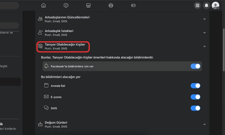 Facebook Arkadaş Önerisi bildirimi kapatma