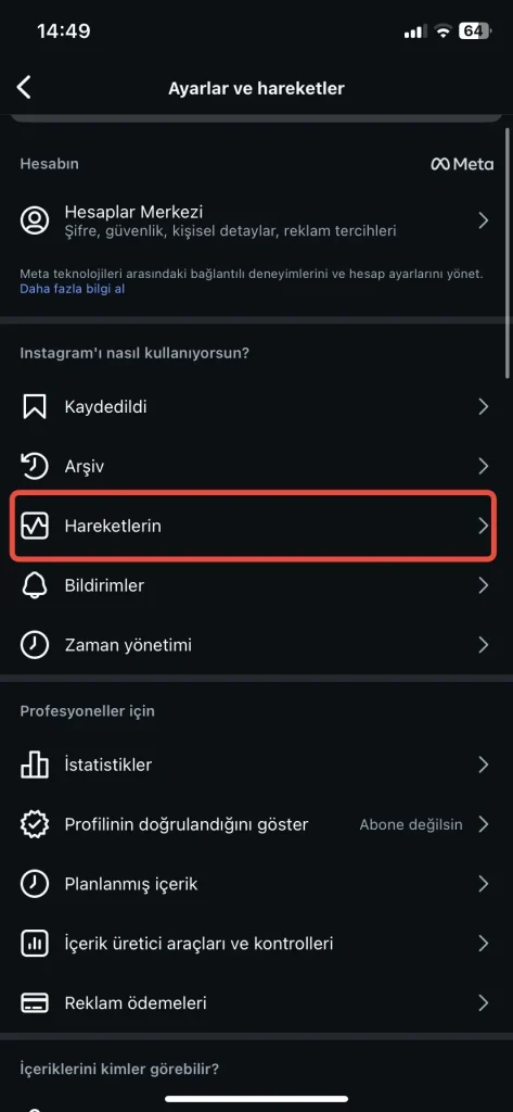 instagram izleme geçmişi görme ayarlar menüsü