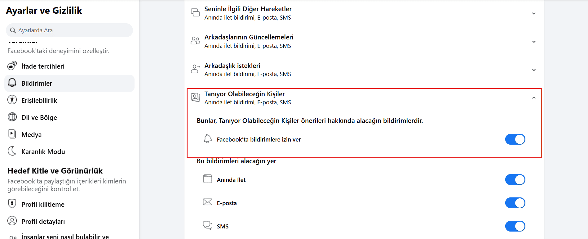 Facebook Arkadaş Önerisi bildirimi kapatma