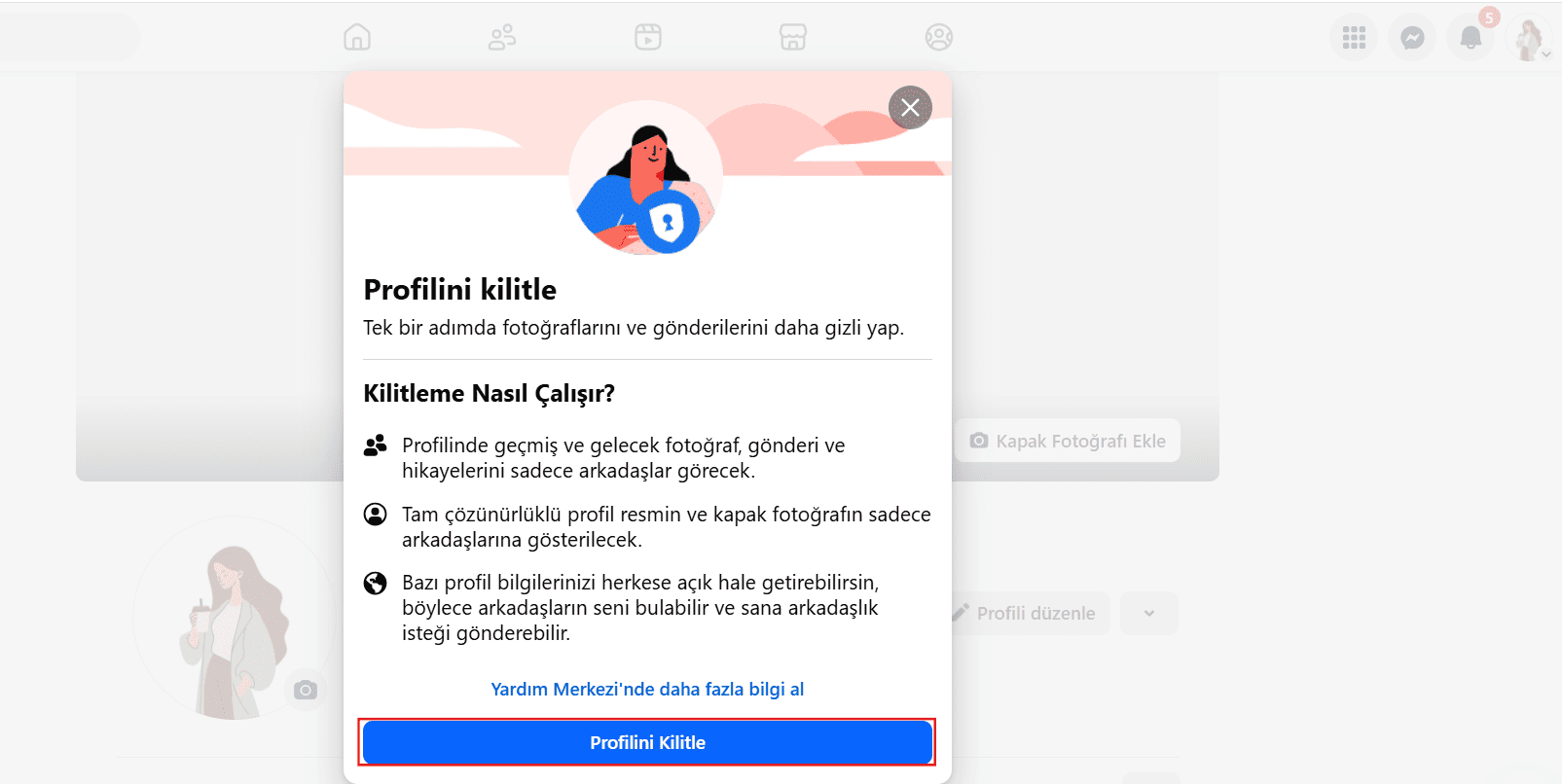 facebook profil kilitleme bilgisayar