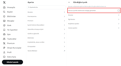 twitter hassas içerik ayarları